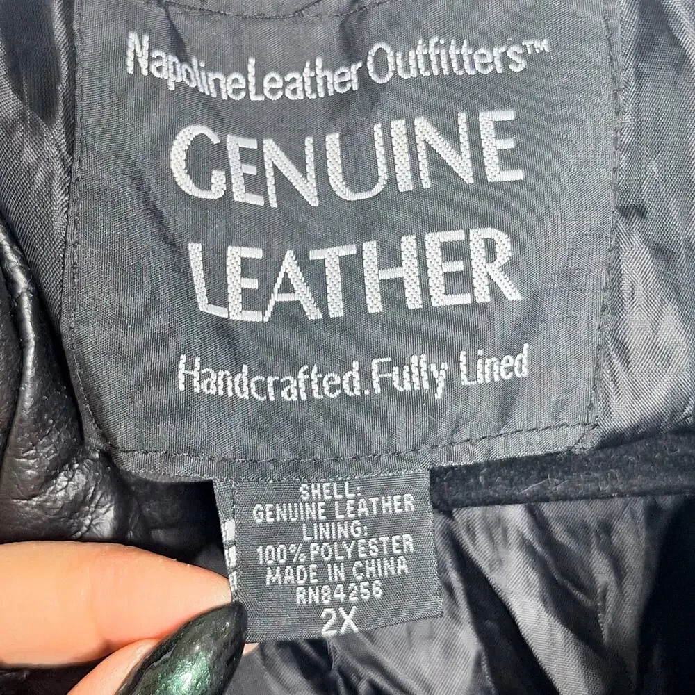 Vintage 90s Men's Leather Bomber Jacket Napoline Outfitters 2X Patchwork Black